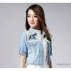 实拍2014夏秋新款韩版中袖牛仔外套女短款 短袖纱网 小外套