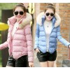 2014 جديد الخريف والشتاء معطف أزياء قصيرة hooded فرو طوق دثار قطن بيج