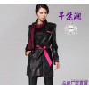 厂家直销真皮女黑色羊皮中长款皮衣女配真丝围巾微信一件代发