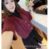 韩国东大门代购短款泡泡袖灯笼袖喇叭袖中袖马海毛V领薄毛衣开衫