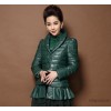 2014冬装新款加厚时尚纱网拼接中长款修身pu皮女式棉衣外套