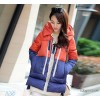 彩虹拼接防寒上衣2014冬季新款女式羽绒服保暖修身连帽领外贸
