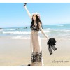 2015夏季新款无袖碎花雪纺波西米亚裙度假沙滩裙连衣长裙