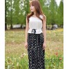 外贸韩国女装高档秀气一件代发雪纺波点百折拼接背心波西米亚长裙