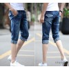 2014夏装人气新品！五角星翻边韩版牛仔七分裤 男7分裤批发