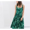 欧美ZAR同款2014夏装新品绿叶印花吊带裙 背心裙大摆裙连