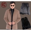 冬装新款羊毛呢尼克服中年男装水貂立领中长款兔毛内胆尼克服外套