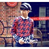 ريد الماس رجالي نمط houndstooth crewneck سترة الرجال سترة الرجل الكوري المتروسكشوال