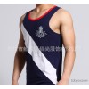 SEOBEAN fashion vest - blue white stripes spell men's Vest cotton casual