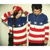 Autumn and winter Journal Star flag shaped red and blue stripes all-match couple sweater